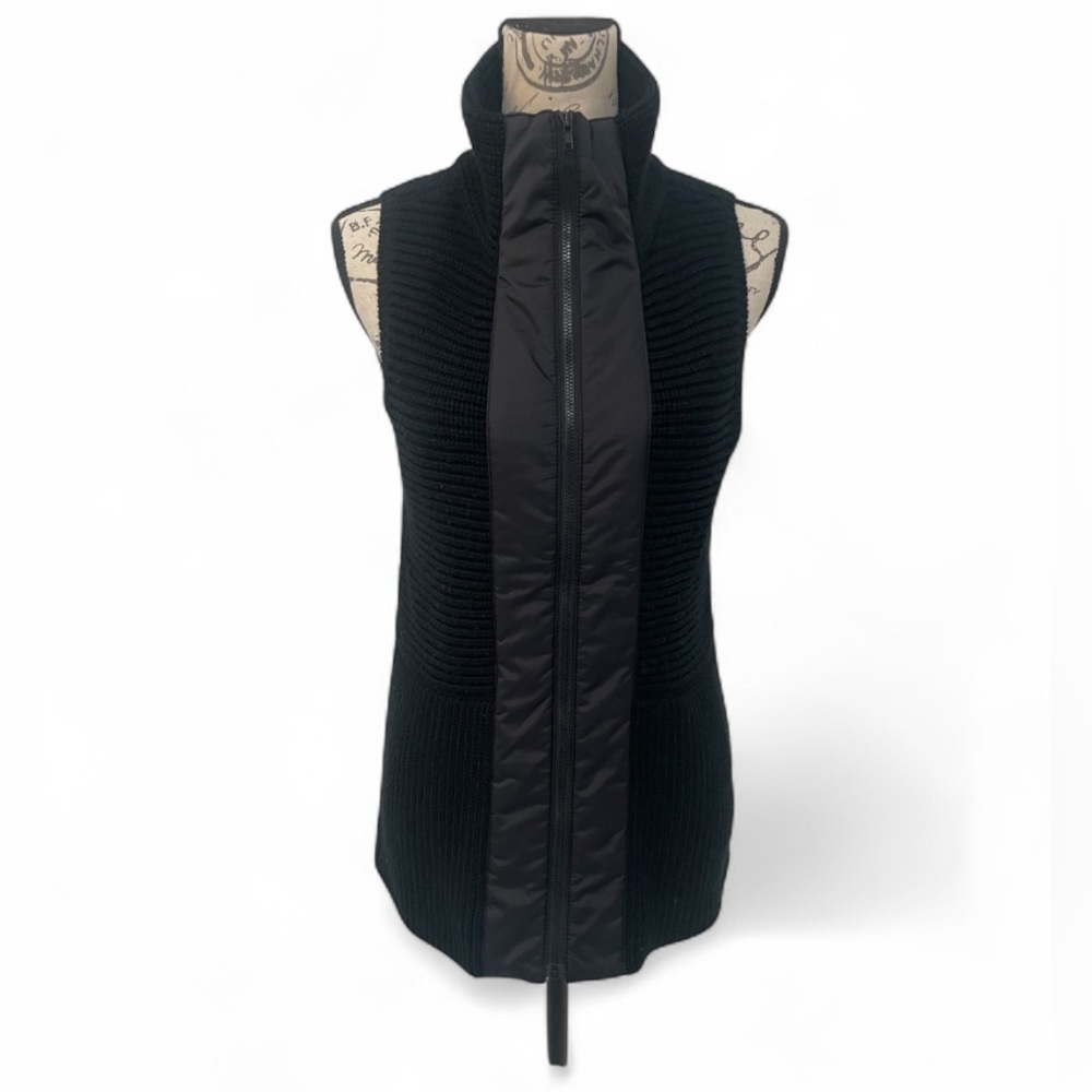 Eileen Fisher Black Merino Wool & Nylon Trim Sweater Vest XS EUC